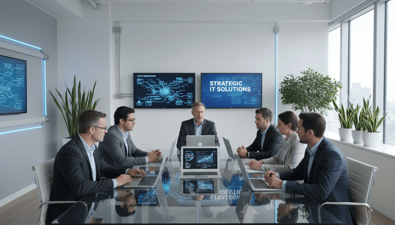 IT consulting team reviewing technology strategy